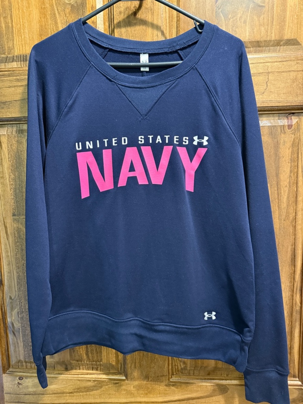 Under Armour Women's Navy Crewneck Sweatshirt with Pink NAVY Print